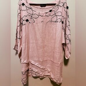 Vintage Italian Made Linen Floral Embroidered Pink dress/top